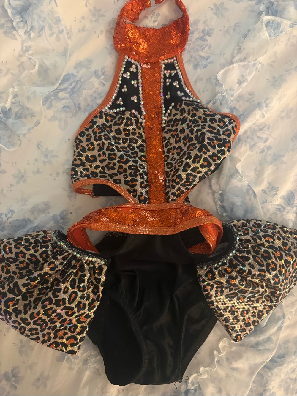 Orange Sequin Leopard Print Kids Costume Dance Leotard